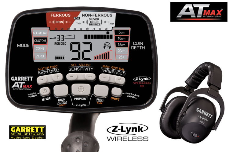 Garrett AT MAX Metalldetektor mit gratis Z-LYNK Funk-Pinpointer und Schatzsucherhandbuch 